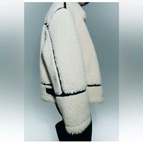 Zara Faux Cream Shearling Biker Jacket (Size Small) - Picture 7 of 8